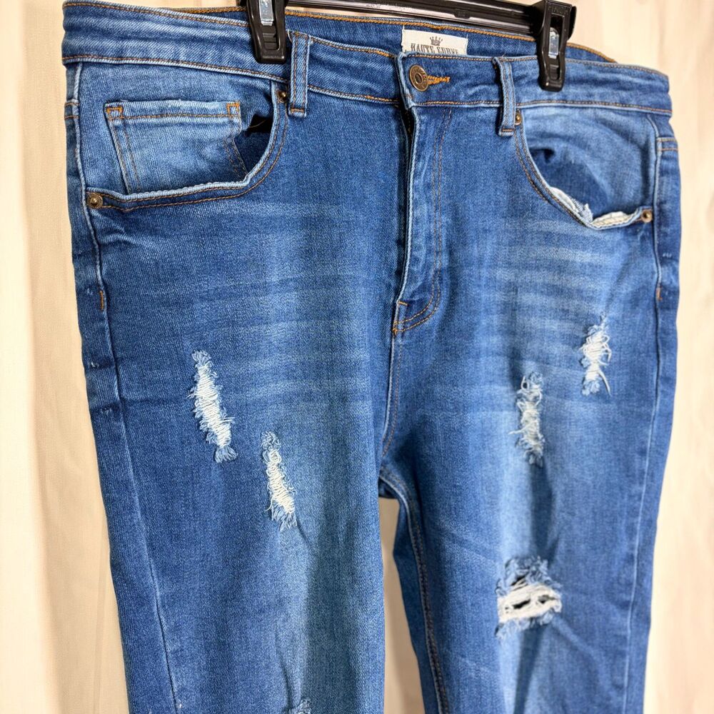 Haute Curve Distressed Skinny Jeans Medium Wash Ripped Denim Y2K Grunge 18 Plus